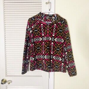 Eddie Bauer Women Medium 1/4 Zip Fleece Pullover Jacket Top Aztec Southwestern
